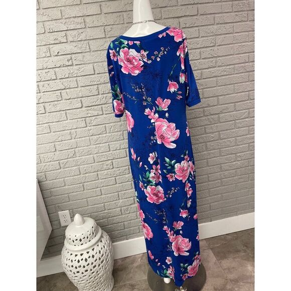 G.I.L.I Women Blue Floral Side Slit Maxi T-Shirt Dress Size L - Picture 8 of 10